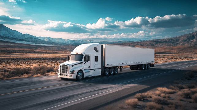 Truck driving along open road