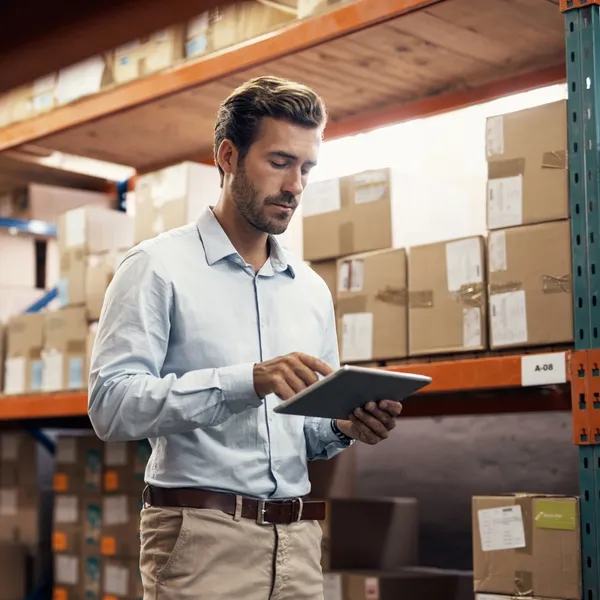 Warehouse worker with tablet